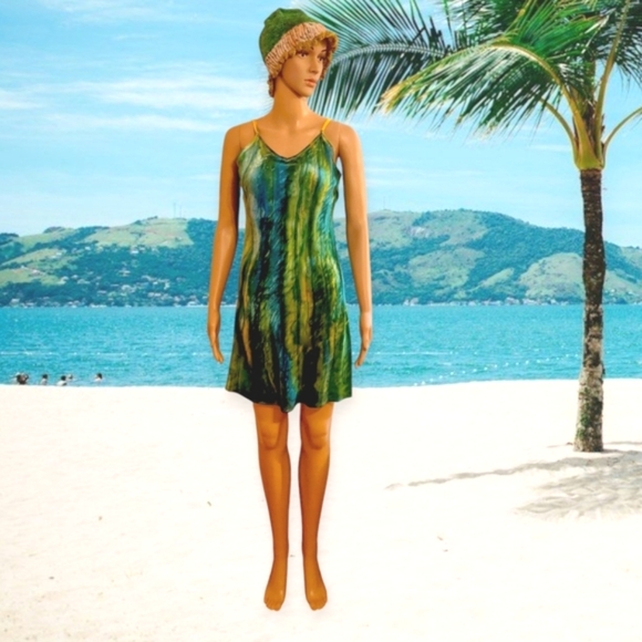 Handpainted Charmeuse satin Dress. Original. One of a kind Art Boho - Picture 2 of 15